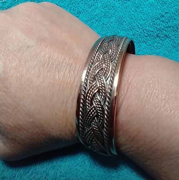 Braided Copper Cuff Bracelet intricate detail vintage - Picture 9 of 9
